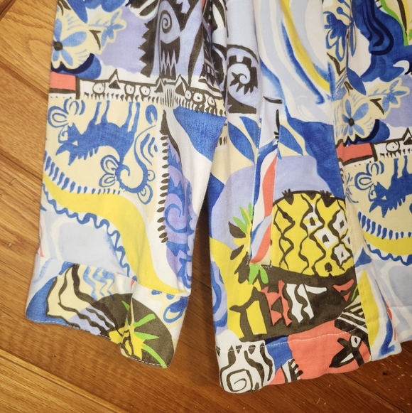 Erin london stretch abstract painted look large button down lightweight jacket - Picture 5 of 16